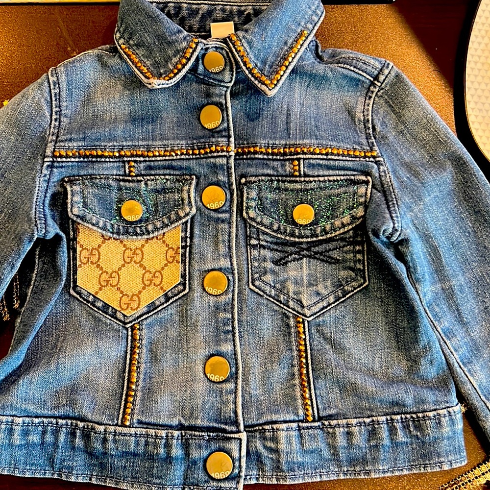 Gap jea jacket with added gold fringe and GG material